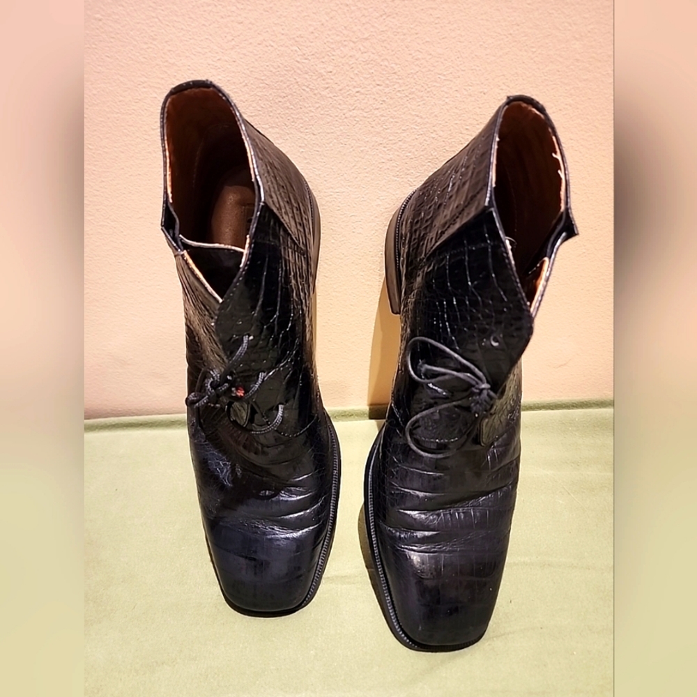 Men's Vintage Marco Vicci Black Crocodile Leather Ankle boots- 11M